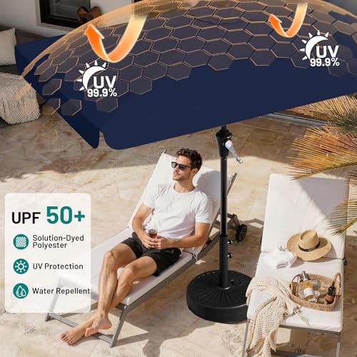 AreShark 8 X 10 FT Large Rectangular Patio Umbrella with Valance, Outdoor Table Market Umbrella w/Crank & 8 Ribs, Rectangle Outdoor Umbrellas for Garden, Deck, Yard and Poolside, Navy - color: Navy, size: 8x10 FT