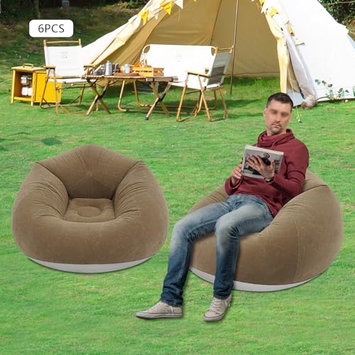 6 Pack Bean Bag Chairs - Inflatable Chairs with Electric Air Pump - Outdoor Blow up Camping Chairs - Lazy Sofa Portable Loungers Couch for Movie Bedroom Reading Camping (Coffee) - color: Coffee