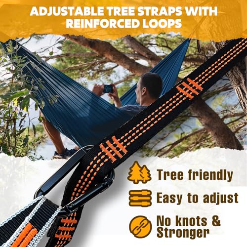 NATUREFUN Ultra-Light Travel Camping Hammock | 300kg Load Capacity,Breathable,Quick-Drying | 2 x Premium Carabiners,2 x Nylon Slings Included | Outdoor Indoor Garden - color: Navy Blue, size: 275x140cm