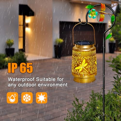2 Packs Dragonfly Solar Lanterns Outdoor Waterproof with Shepherd Hook,Hanging Solar Lights Garden Decor,Christmas Decorations Dragonfly Gift for Women Grandma,Metal Decorative Lanterns for Yard,Patio - style: 2 packs solar dragonfly lanterns