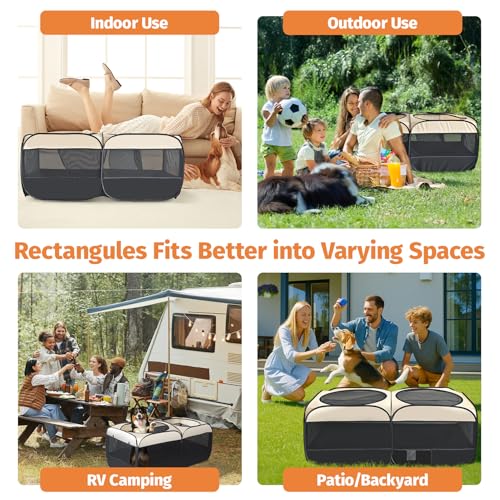 2-in-1 Dog Playpen 73.5''Pop Up Cat Pet Playpen, Assembly-Free Indoor Outdoor Kitten Enclosure, Kitten Pen Cat Cage Portable Puppy Tent Crates Kennel for Small Animals(No Divider, Unified Space) - color: Beige, size: L, 73.3"L x 37.5"W x 32"H