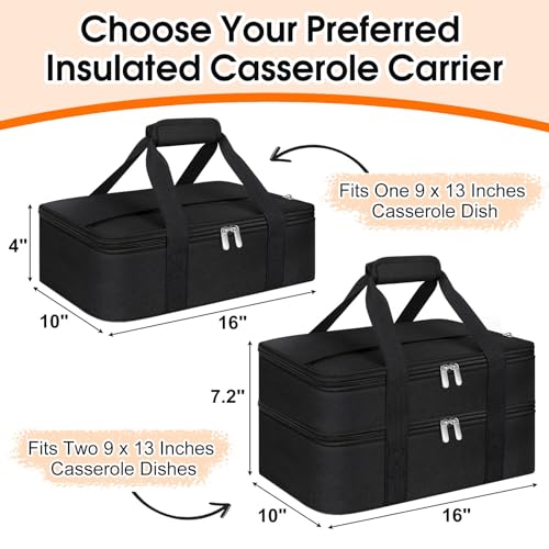 Insulated Casserole Carrier, Portable Casserole Carrier for Hot or Cold Food Lunch Tote Warmer or Cooler Bag, Lasagna Lunch Bag for Potluck Parties- Fits 9" x 13" Baking Dish-Black - color: Black, size: 16x10x4 in