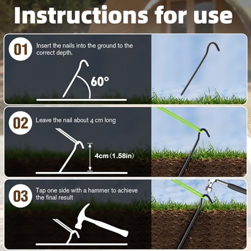 10Pcs Metal Tent Pegs with Hooks. 7 inches Durable Garden Stake Ground Anchors Awning Metal Hooks. Heavy Duty, Waterproof & rustproof, Ideal for Camping, Yard Decor, Picnic & tarp(Black) - color: Blcak-10pcs
