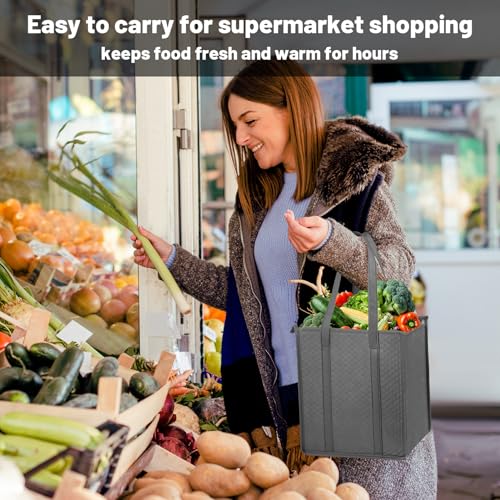 Insulated Grocery Bags with Zippered top Frozen Food Shopping Groceries Travel Insulated Tote Cooler Thermal Bags - color: Gray