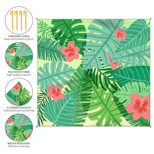 Beach Blanket Waterproof Sandproof Large Beach Mat 79" X 83" for 2-4 Adults Sand Free Mat Quick Drying,Lightweight & Durable with 4 Stakes & 4 Corner Pockets for Beach Travel Camping Hiking.(Green) - color: Green, size: 79" X 83"