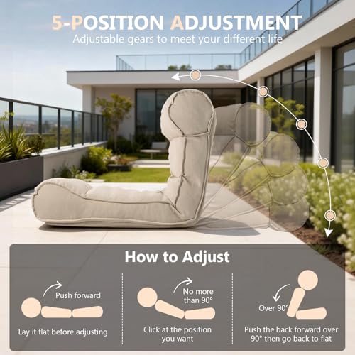 Dineli 83'' Outdoor Chaise Lounge Chair with 5 Positions Adjustable Backrest Patio Lounger Lounge Chairs for Outside, Pool Lounge Chairs Sunbed Lounge Waterproof Sun Loungers for Garden Beach, Beige - color: Beige W Backrest