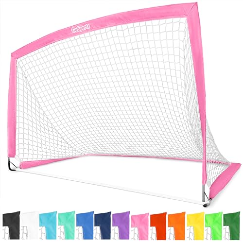 GoSports Portable Soccer Goals for Kids - 13 Color Options - Choose 4 x 3 ft or 6 x 4 ft - Team Tone Pop Up Nets for Backyard - color: Pink, style: 6 ft x 4 ft