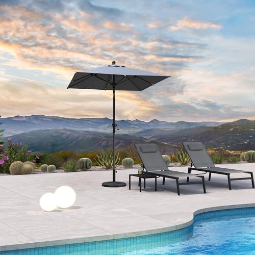 PURPLE LEAF 6' x 6' Square Patio Umbrella Outdoor Table Umbrella Aluminum Frame Market Umbrella Sun Umbrella with 8 Sturdy Ribs & Tilt for Garden Deck Lawn & Pool Light Gray - color: Light Gray, size: 6' x 6'