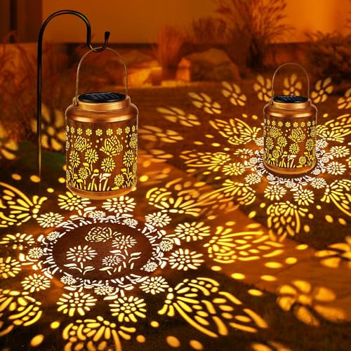Brizled Butterfly Solar Lantern Lights 2 Pack, Warm White Christmas/Birthday Gift for Women Mom Grandma, Waterproof Hanging Solar Butterfly Lights, LED Lanterns for Garden Patio Path Tabletop Decor - size: 2 Pack, style: Butterfly-W