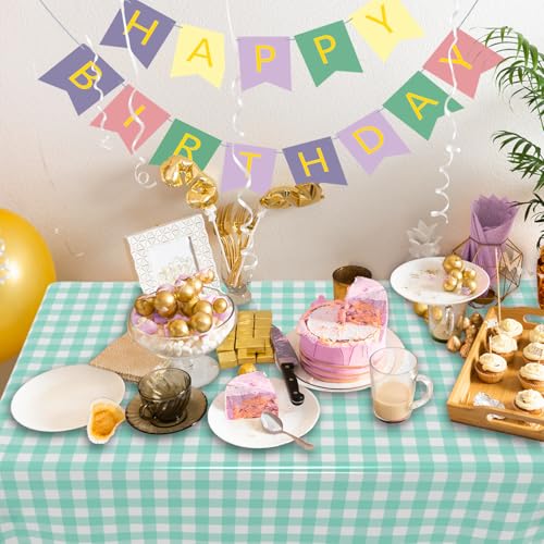 2 Pack Green Gingham Picnic Tablecloths - 54 * 108 Inch Green and White Checkered Rectangular Plastic Tablecloths for Parties - color: Green Gingham, size: 54" x 108" Rectangular (2 Pack)