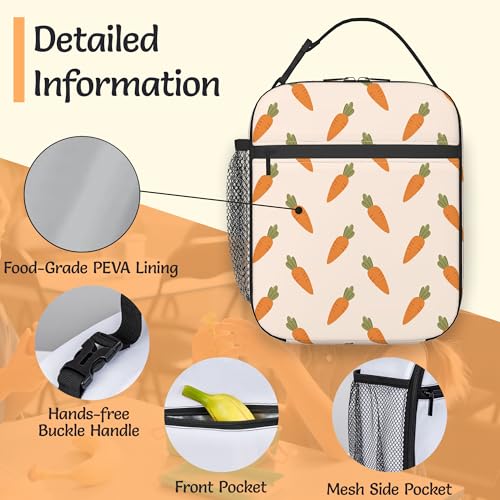 Carrot Print Lunch Bag for Kids,Easter Vegetable Insulated Lunch Box for Women, Large Capacity with Mutiple Pockets Gilrs Boys School Thermal Bag for Work,Picnic,Hiking - color: Carrot Print