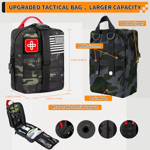 Survival Kit, Gifts for Men Women Teen Boys, 252 pcs Survival Gear and Equipment Mini First Aid Kit for Car Home, Emergency Kit with Molle System for Earthquake, Outdoor Adventure, Car Travel - style: 252pcs-camo