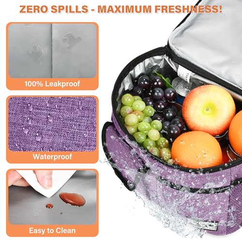 Tirrinia Insulated Lunch Bag for Women Men, Leakproof Lunch Box Containers for Adult, Work, School, Soft Lunchbox for Kids,Boys, Adult Cooler Bag for Picnic Hiking Beach,Purple - color: Purple, size: Medium -8L