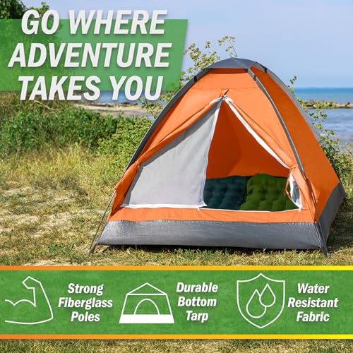 2 Person Outdoors Camping Tent with Rain Fly and Carrying Bag - Lightweight Outdoor Pop Up Tents for Camping Essentials, Music Festivals, Backpacking, Hiking, or Beach Shelter by Wakeman Outdoors - color: Orange