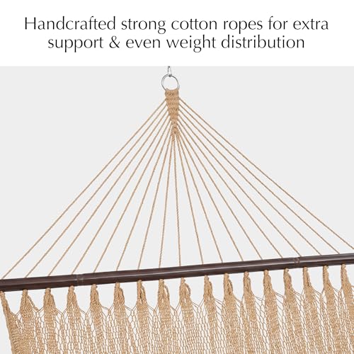 PNAEUT 2 Person Caribbean Rope Hammocks for Outside, 12ft Handwoven Polyester Double Hammock with Spreader Bar for Outdoor Indoor, Max 600 lbs Capacity (Tan) - color: Tan
