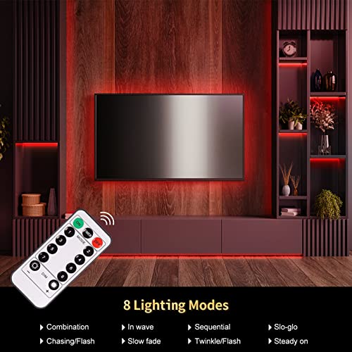 echosari LED Strip Lights Battery Powered, 90 LED Red 2835 SMD Strip Lights 9.8 Ft Cuttable Self-Adhesive Strip Lights with Remote Timer for Outdoor Indoor Party Bedroom Decoration - color: Red, size: 9.8Ft