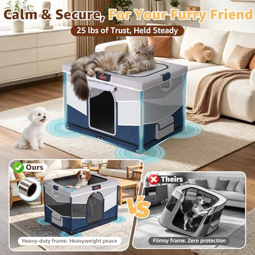 LOOBANI Foldable Dog Playpen for Small Dogs–Sturdy Puppy Playpen Indoor Outdoor with Full-Zip Washable Fabric Enclosure, 690D Waterproof Oxford Fabric, Portable Pet Crate with Carry Bag,32''x24''x22'' - color: Blue-Gray
