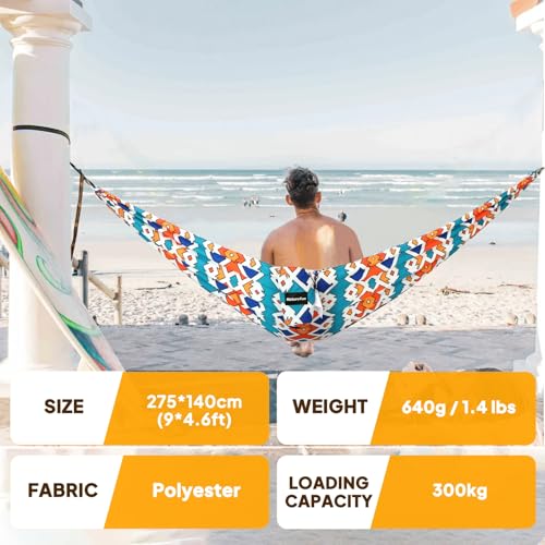 NATUREFUN Ultra-Light Travel Camping Hammock | 300kg Load Capacity,Breathable,Quick-Drying | 2 x Premium Carabiners,2 x Nylon Slings Included | Outdoor Indoor Garden - color: Colorful Geometry, size: 275x140cm