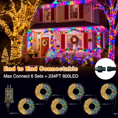 btfarm Color Changing Christmas Lights Outdoor, 49FT 100 LED Christmas Tree Lights Indoor with Remote, Timer Twinkle String Light Waterproof for Xmas Wedding Party Decor, Warm White & Multicolor - size: 49FT 100LED