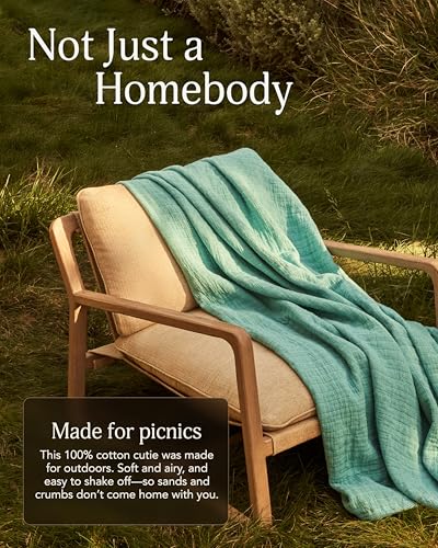 UnHide Summer Cotton Blanket -100% Cotton - Breathable and Lightweight - Cozy Throw Blanket for Outdoor Picnic, Beach, Park, and Backyard - Machine Washable - 60” x 80” - Teal - color: Teal