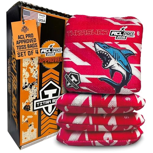 Titan Bags Thrasher Cornhole Bags - 6"x6" ACL PRO Approved Tournament-Grade, Durable Dual-Sided for Precision Shots, All-Weather Power Grip Pellets for Indoor & Outdoor Tossing - Set of 4 - color: Fractal Power Pink