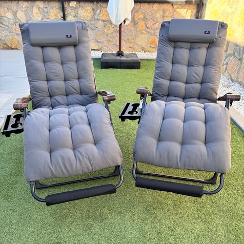 PURPLE LEAF Extra Wide Outdoor Reclining Chair Set of 2 Patio Zero Gravity Chaise Lounge Folding Chair with Removable Cushion Adjustable Headrest for Lawn Camping Beach Pool Grey - color: Grey - 2 Chairs, size: Extra Wide – Thick Cushion