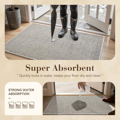MontVoo Door Mat Indoor Entrance Doormat, Absorbent Durable Rubber Non Slip Front Door Mat for Inside Entry Entryway Dirt Trapper Welcome Mat, Beige 32''x48'' - color: Beige, size: 32''x48''