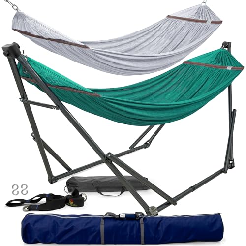 Tranquillo Combo x2 Hammocks with Stand for Outside & Tree Straps, Heavy Duty Hammock with Stand 600lbs for Indoor Outdoor Patio Backyard, x2 Hammocks for 2 Person (Combo - Peacock, Medium) - color: Combo - Peacock