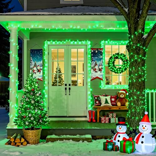 JMEXSUSS 600 LED Green Lights Indoor Outdoor Waterproof, Clear Wire Plug in 168 FT Green Christmas String Lights for Yard Tree Room Garden Halloween Party Xmas Decor, 8 Mode, Remote - color: Green, size: 600 LED
