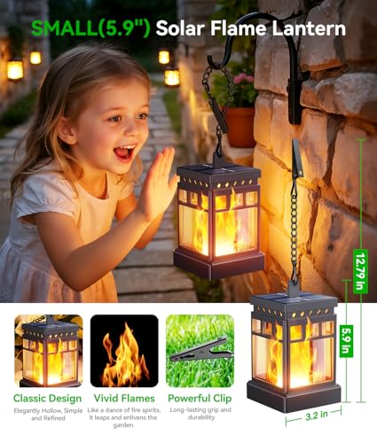 KOOPER Hanging Solar Lanterns Outdoor Waterproof, 2PCS Flickering Flame Hanging Solar Lights for Outside, Outdoor Solar Lanterns up to 12 Hours, Lanterns Decorative for Patio Porch Yard Garden Decor - style: 2 Pack