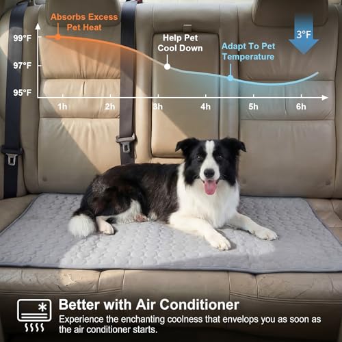 Hahafelt 54"x24.8" Dog Cooling Mat for Car Back Seat, Ice Silk Pet Bed Mat, Non Slip Summer Cooling Pad for Dogs and Cats, Fits Backseat Extenders Protector, Trucks, Suvs, Indoor & Outdoor (Gray) - color: Gray