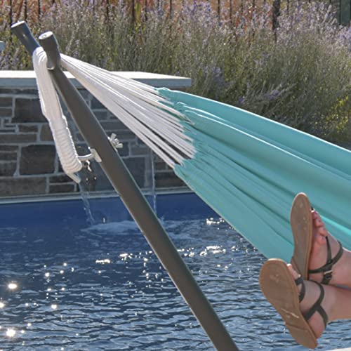 Vivere Double Sunbrella Hammock, Weather-Ready Outdoor Lounger with Space-Saving Steel Stand and Carry Bag, 450 Lb Capacity, 9 Foot, Aruba - color: Aruba