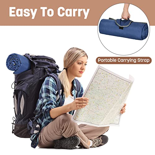 Tirrinia Waterproof Outdoor Blanket with Sherpa Lining, Windproof Triple Layers Warm Comfy Foldable for Camping Stadium, Beach, Picnic, Grass, Concerts, Car, Dog, 51''X 59'' & 59''X 80'' - color: Navy/Grey, size: 51” x 59”
