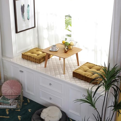 vctops Square Solid Color Velvet Seat Cushion with Handle Tufted Thicken Chair Pad Tatami Floor Pillow Cushion 16.5"x16.5"x4" Mustard Yellow - color: Mustard Yellow