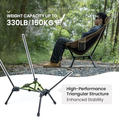 ONETIGRIS Tigerblade High Back Camping Chair with Pillow Design, Comfortable Widened Seat Folding Chair - color: Black