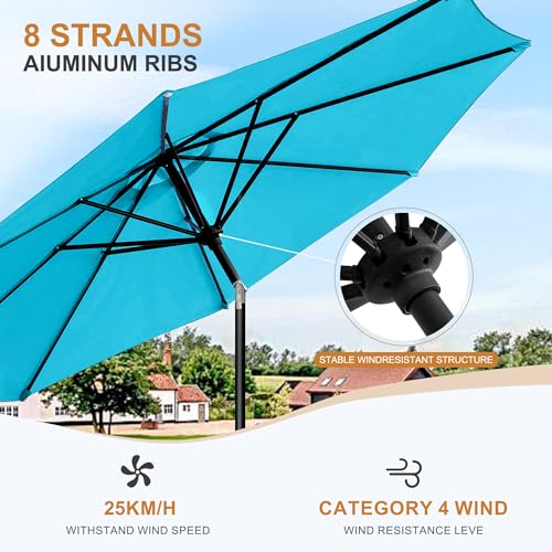 7.5ft Patio Umbrella - Outdoor Table Umbrella with Push Button Tilt and Crank, UPF 50+, Waterproof, For Garden, Deck, Backyard, Pool and Beach - Sky Blue - color: Sky Blue, size: 7.5FT