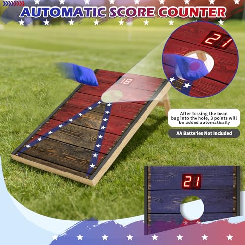 Electronic Cornhole Board Set 4x2ft 2x1ft, Automatic Scoring Corn Hole Games for Adults & Kids, Wooden Portable Cornhole Set with 8 Bean Bags & Carrying Bag for Outdoor, Tailgate, Party - size: 2 x 1 ft