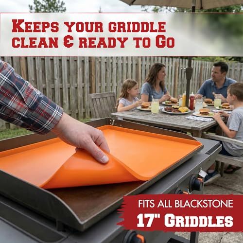 KITCHEN PERFECTION 17" Premium Silicone Griddle Cover Mat for Blackstone Griddle 17 Inch - Hermetic Protection from Rust & Debris All Year, Fits All Blackstone 17 Inch Models - Food Grade Silicone - color: Orange 17 inch
