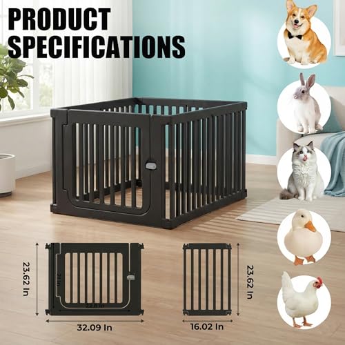 7 Panels Plastic Dog Playpen, Expandable & Durable Pet Fence - Indoor & Outdoor Portable with Secure Locking Door, Durable Safety Play Pen with Puppy, Cat, Small Animal(Black, 23.62" H) - color: Black