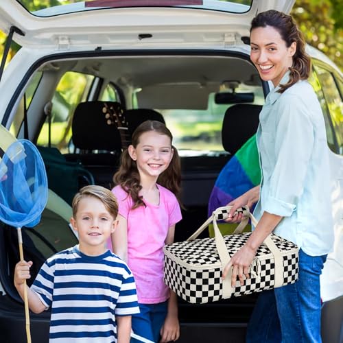 Corduroy Casserole Carrier, Insulated Lasagna Lugger for Hot/Cold Food, Fits 9" x 13" Baking Dish, Thermal Lunch Tote for Potluck & Picnic -Corduroy Black Checkered - color: Corduroy Black Checkered, size: 16x10x4 in