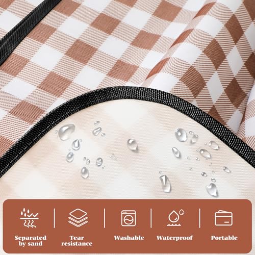 Picnic Blanket Waterproof Beach Rug 80''x80'' Picnic Mat Washable Lightweight with Handle Coffee Checkered for Hiking Travelling Outdoor Camping,Parks - color: Coffee, size: 6'8" x 6'8"