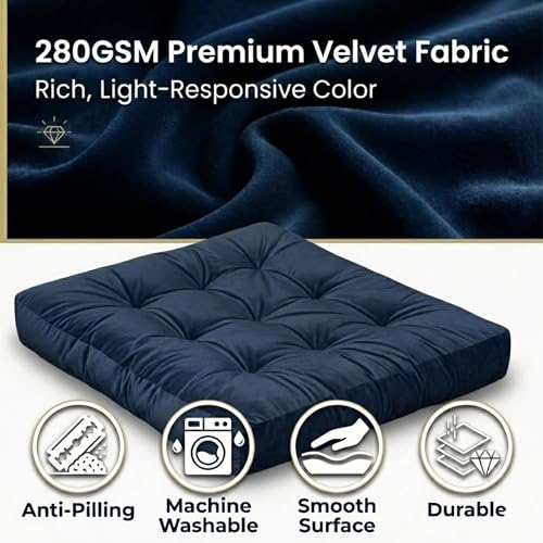 Meditation Cushion, Floor Cushion for Adults, Velvet Floor Pillow for Sitting, Tufted Seat Cushion for Yoga, Living Room, Bedroom & Reading Nook, Machine Washable, 22 x 22 Inch, Navy - color: Navy, size: 1pack
