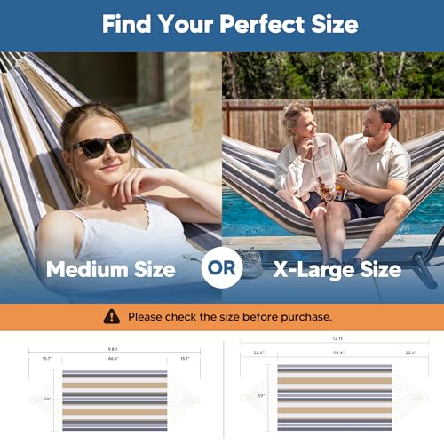 SUNCREAT Large Hammock for Tree, Outdoor Tree Fabric Hammock Only, Coffee Stripes - color: Coffee Stripes, size: X-Large
