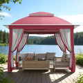 11'X11' Gazebo Pop Up with 4 Sidewalls Mosquito Netting, Heavy Duty Patio Gazebo Canopy Tent with Double Air Roofs for Backyards, Patios, Decks, Gardens, Parks - color: Pink Top
