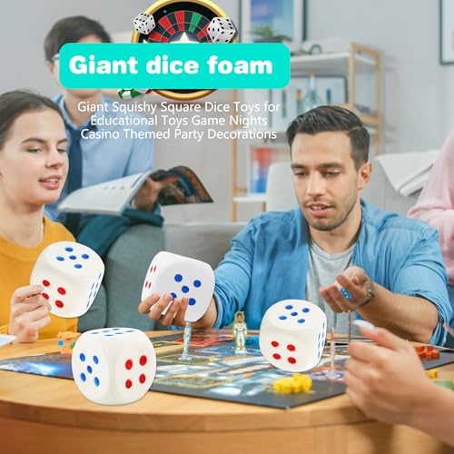 4 Pcs Jumbo Foam Dice Set 4 Inch Large Rounded Edge Playing Dice for Classroom Games Party Activities Kids Learning Math Indoor Outdoor Play (Color Style 1) - color: Color Style 1