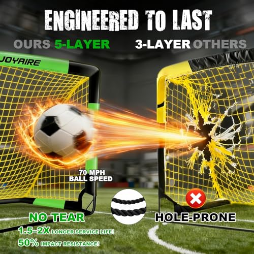 Pro-Grade Kids Backyard Soccer Goal, Tear-Resistant 5-Layer Polyester Soccer Net & 10mm Poles for Maximum Durability, 4x3ft/6x4ft/7x5ft, Pop Up Portable Soccer Training Equipment Set with Size 4 Ball - size: 4 ft x 3ft, style: Green Black