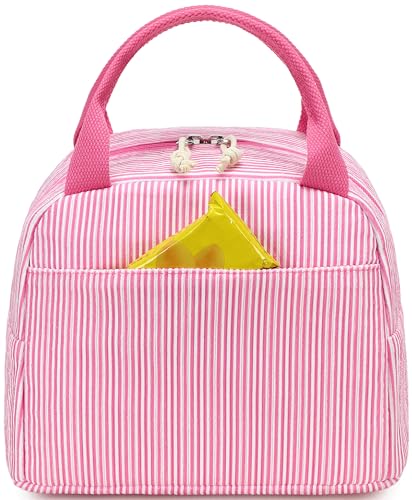 LEDAOU Lunch Box for Women Insulated Lunch Bag Corduroy Lunch Tote Bags Leakproof Cooler Lunch Case for Travel Work Picnic (K-Stripes-Pink) - color: K-Stripes-Pink