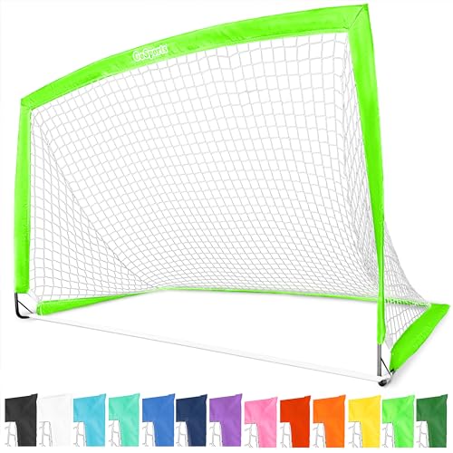 GoSports Portable Soccer Goals for Kids - 13 Color Options - Choose 4 x 3 ft or 6 x 4 ft - Team Tone Pop Up Nets for Backyard - color: Bright Green, style: 6 ft x 4 ft