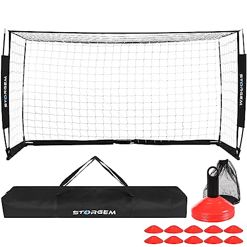 Storgem Soccer Goal,Soccer Net,Soccer Goals for Backyard,with Bow Frame,Collapsible Metal Base and 15 Training Cones - style: 6x4Ft