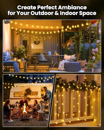 Solar String Lights Outdoor 60 LED 36FT with 8 Lighting Modes, Waterproof Solar Powered Crystal Globe Patio Lights for Garden Yard Porch Wedding Party Decor (Warm White) - style: Globe Warm White